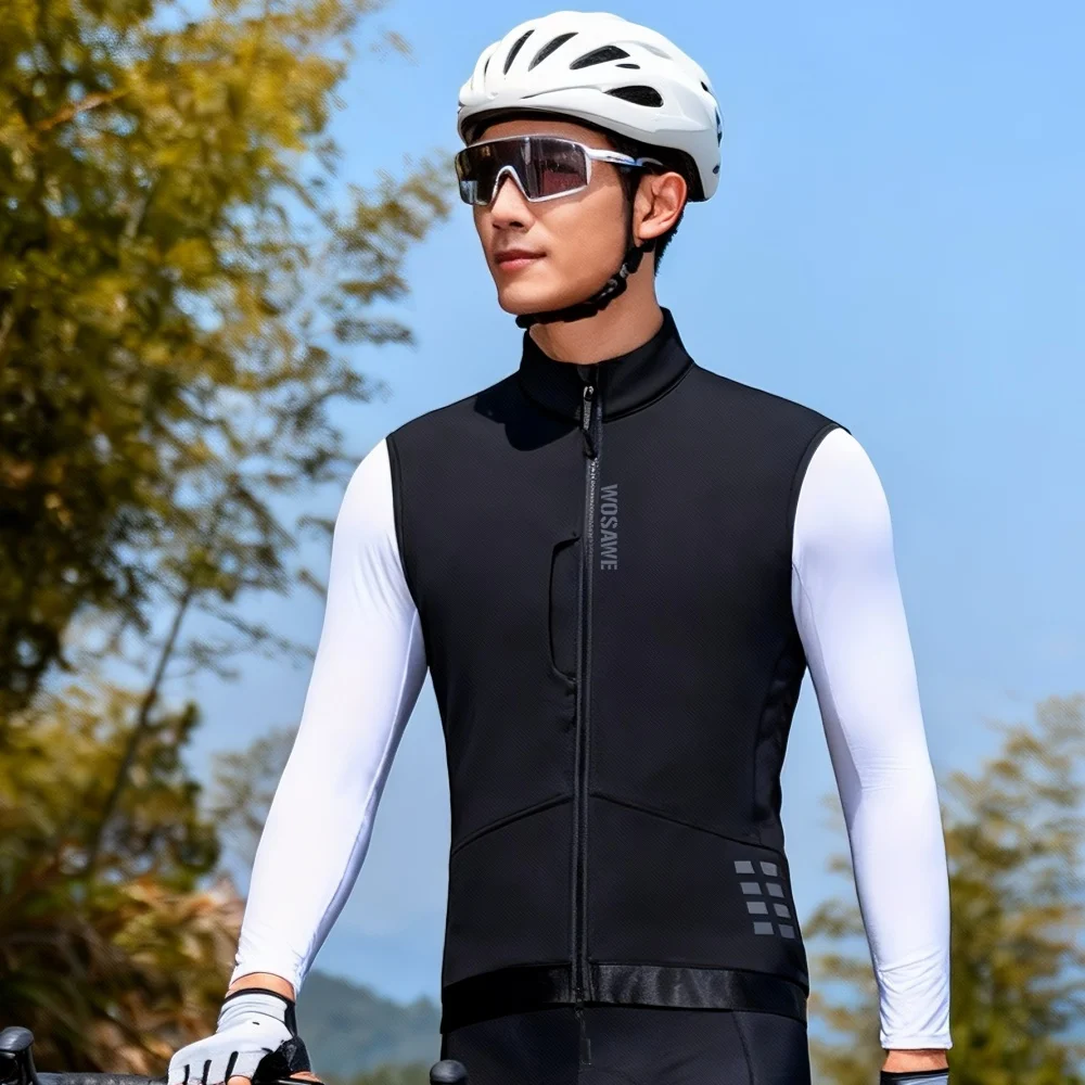 WOSAWE 겨울 남성용 사이클링 조끼 3+1 포켓 보온 플리스 질레 방풍 속건 슬리브리스 재킷 MTB 로드 바이크 의류