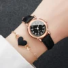 2PCS/Set Fashion Small Dial Women Watches Leather Band Quartz Watch Heart Bracelet Set（Without Box） 2