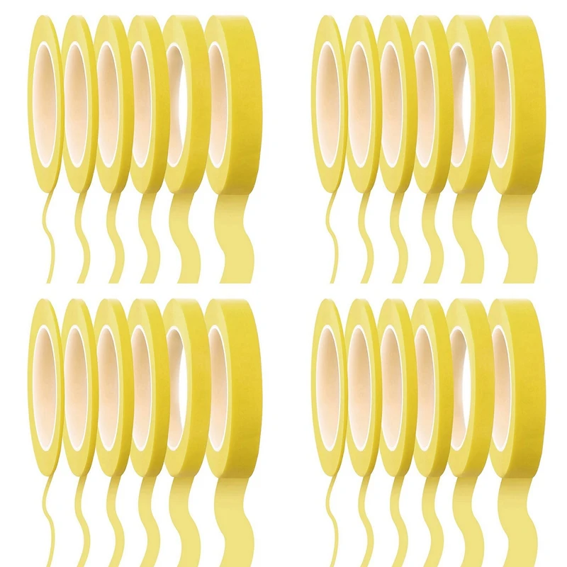 

24 Rolls Fine Line Tape 1/16,7/10,1/8,1/4,1/2,3/4 Inch X 55Yard, Fineline Masking Tape, Painters Automotive Masking Tape