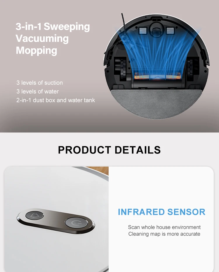 Purerobo K1D Robot Vacuum Cleaner Gyroscope Navigation Smart Speaker Fall Prevention Crash Prevention Sensor Home Sweeper Robot 6