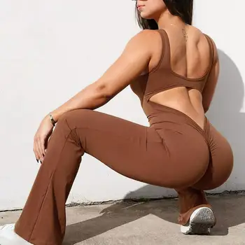 Sexy Back V Jumpsuit Gym Set Women Training Yoga Suit Sportswear Women Sports Jumpsuit Fitness Rompers Stretch Workout Bodysuits