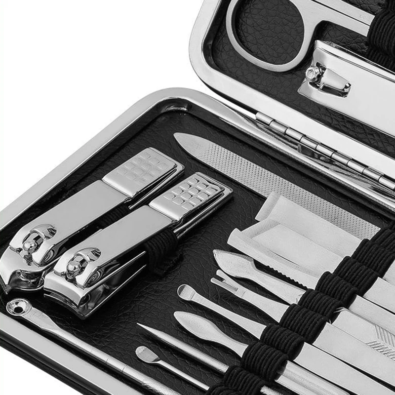 7/10/12/16/18pcs Stainless Steel Nail Clippers Set With Travel Case Manicure Kits Dead Skin Scissors Facial Care Pedicure Tools 5