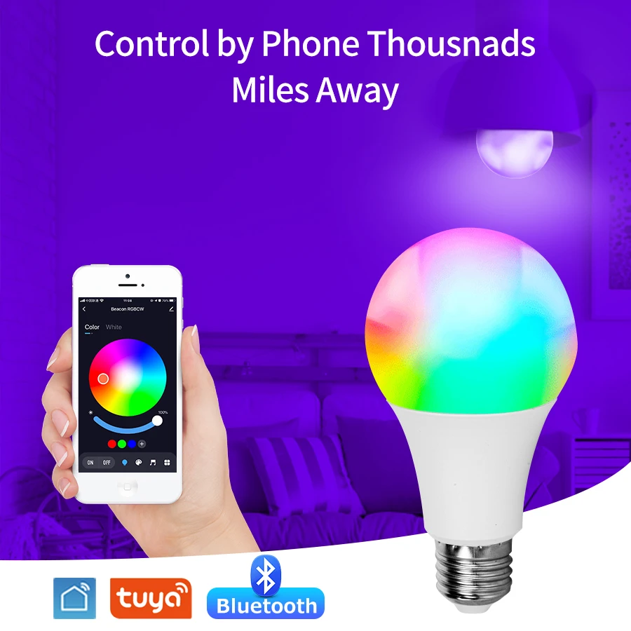 Smart Led Light Bulbs Tuya Smart Led Bulb E27 220V Smart Light Dimable Bluetooth RGB Lamp APP Control for Bedroom Room Decoration Party Lights