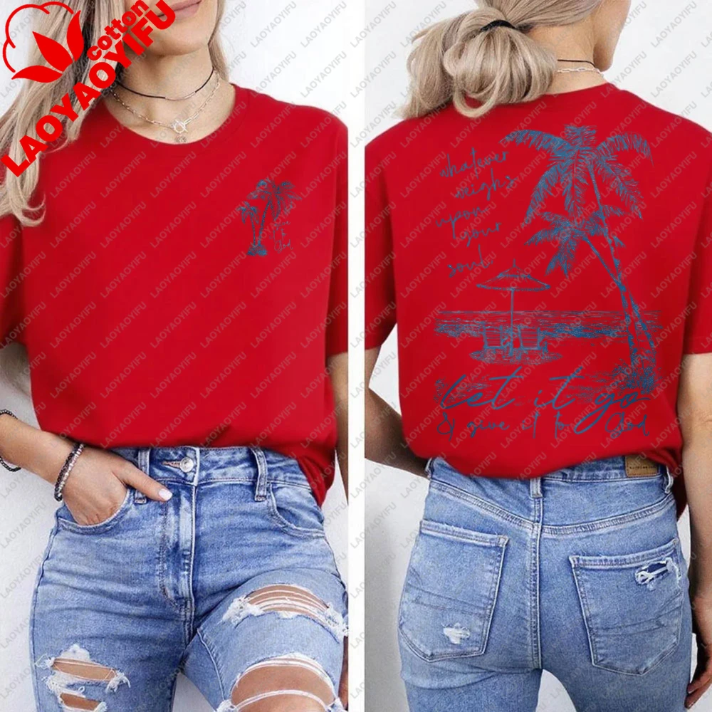 Tropical Palm Beach Women's Casual Cotton T-Shirt - Summer Fashion Top