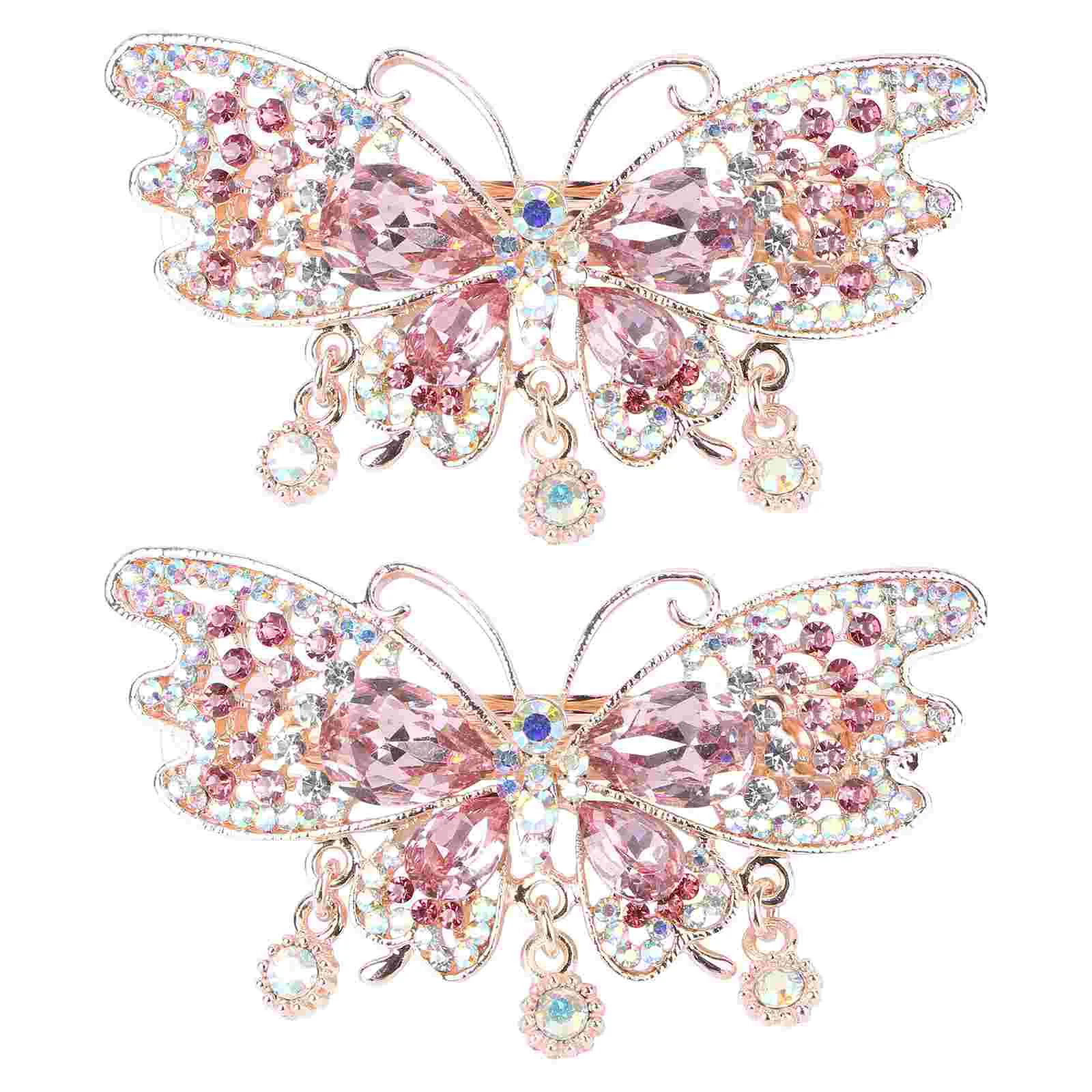 

2 Pcs Tiara Diamond Butterfly Hair Clip Automatic Barrettes Accessories Woman Clips Female Hairpins Women Clamps Miss