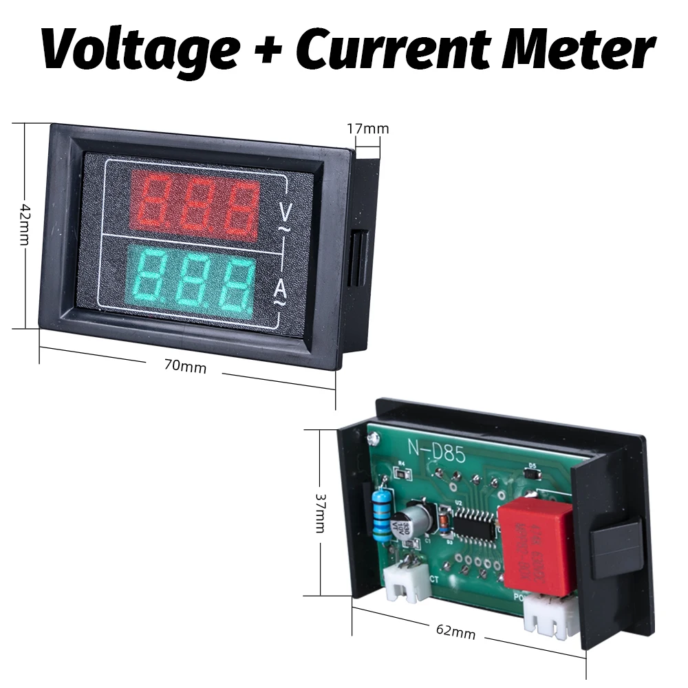 Description Picture 5 of item0.56'' Digital Voltmeter Ammeter AC 0-100A AC60-500V LED Display Voltage Current Meters Tester Detector