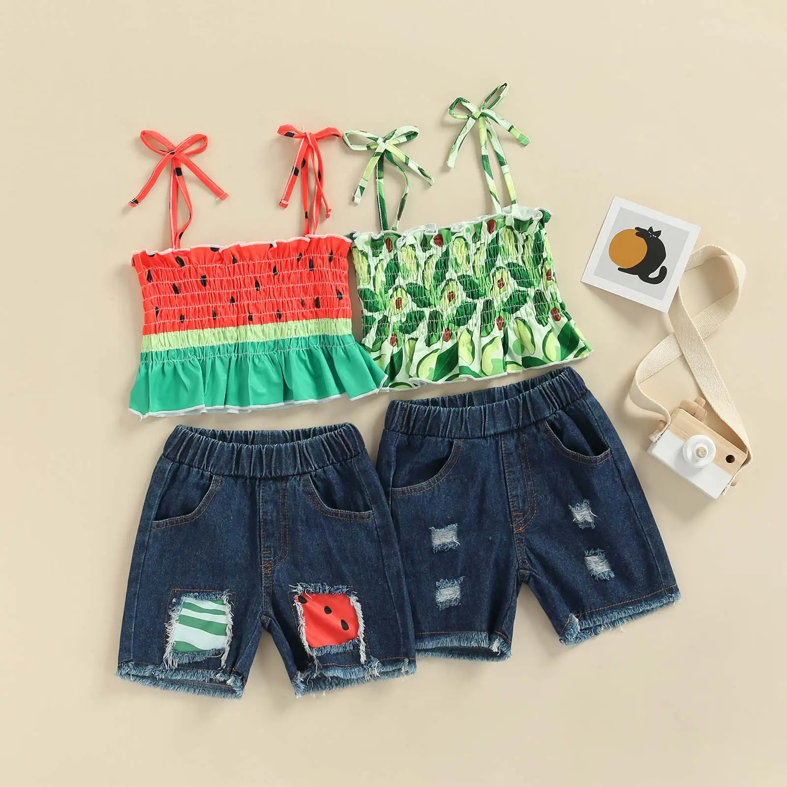 Infant Kids Baby Girl Summer Shorts Suit Fruit Print Elastic Bust Sling