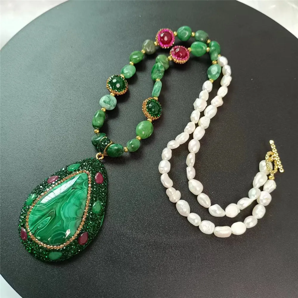 Natural Water Droplets Malachite Pendant Necklace for Women Personalized Fashion Elegant Noble Ladies Party Exquisite Jewelry