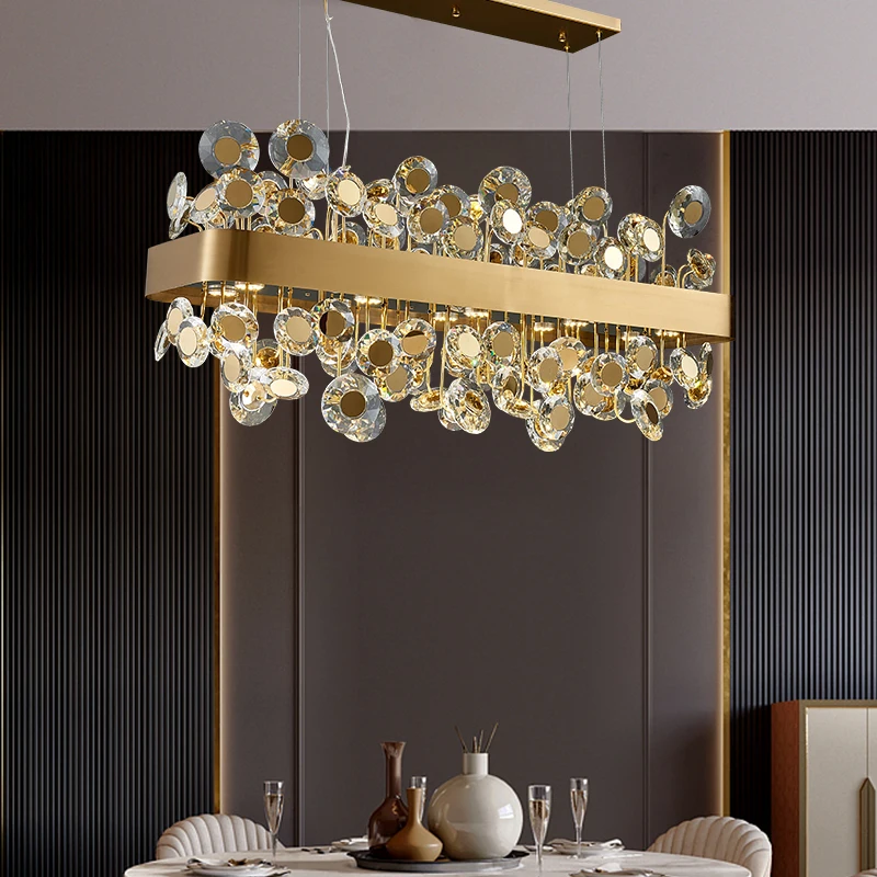 

Gold/Black Rectangle Chandelier Lighting For Living Room Crystal Lights Kitchen Island Hanging Lamp Indoor Lighting