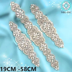 (1PC)Rhinestones bridal silver Crystal Applique Gold patch beaded Iron on Applique trim for wedding dress sewing WDD0403