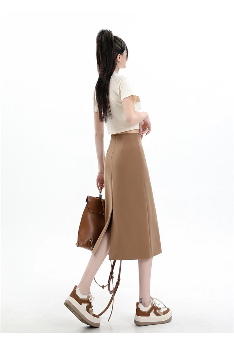 2026 Elegant A Line Long Skirts Women Spring Summer Faldas Fashion High Waist Office Lady Back Slit Mid-Length Pencil Skirts
