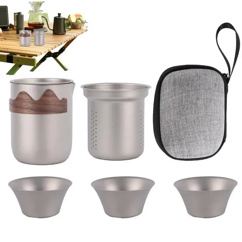 

Титановый легкий двухслойный портативный чайный сервиз, набор для чайной церемонии, для кемпинга и дома