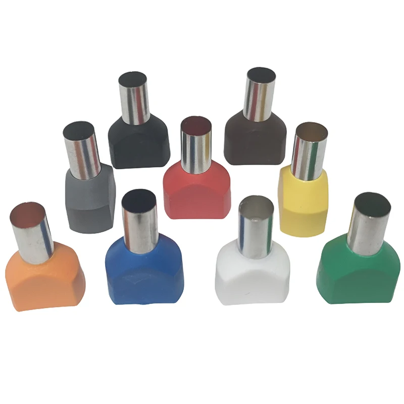 Copper Wire Lugs 100pcs/lot Copper Insulated Ferrules Lug Twin Cables Type 2x(0.5mm&sup2;~16mm&sup2;) Electrical Cord End Terminal