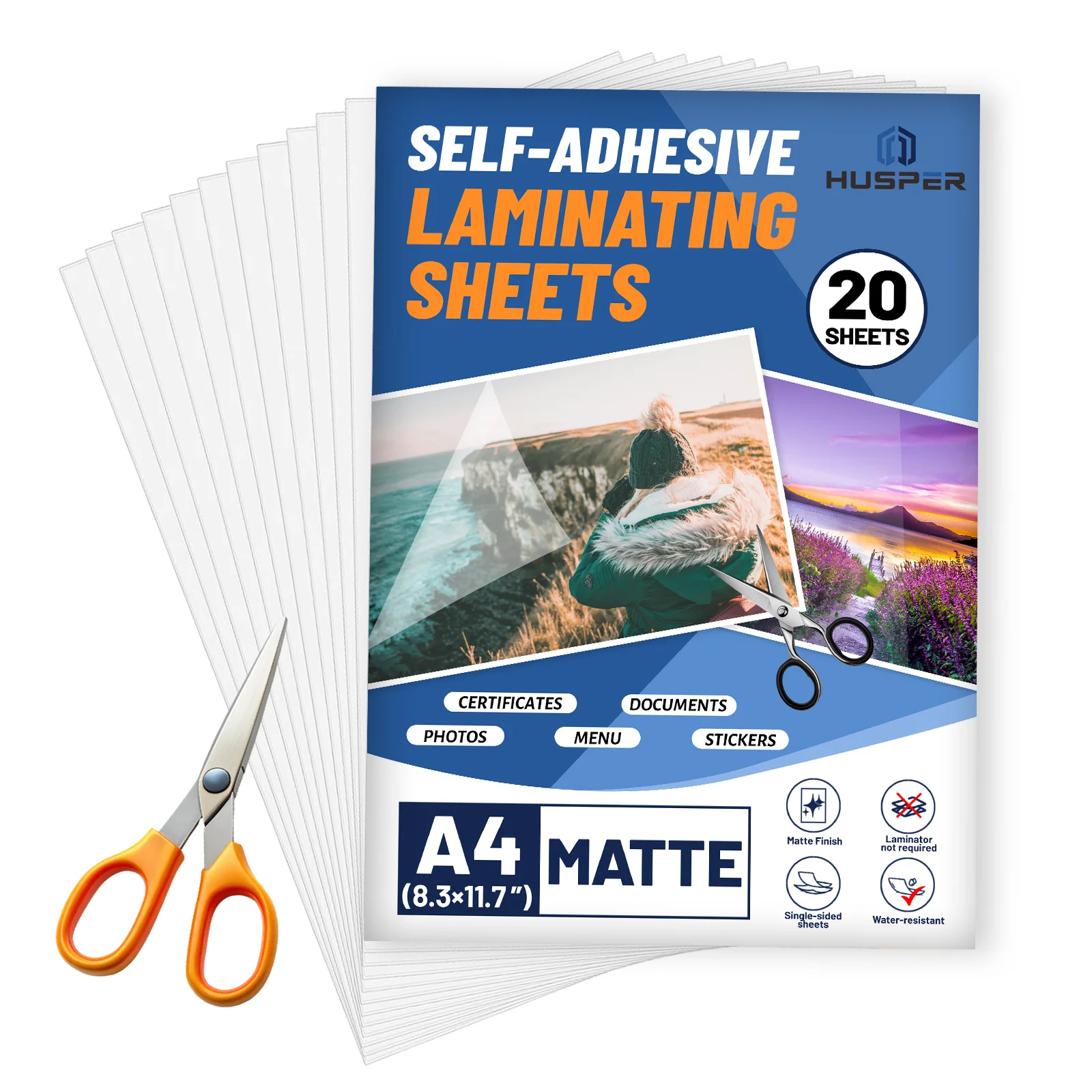 20 매 A4 무광택 투명 자체 접착 라미네이팅 필름 문서 및 사진을위한 내구성..