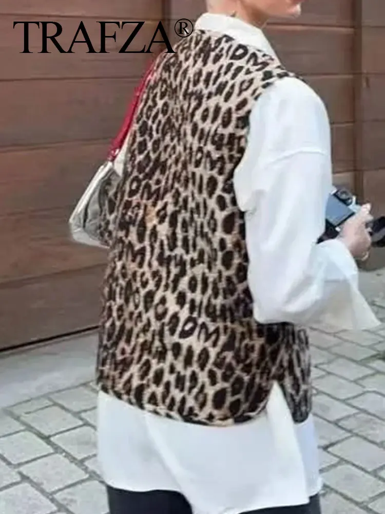 HH Women Vintage Leopard Print Vest Bow Front Tie Top V Neck Sleeveless Vest Coat 2025 Summer Female Fashion Streetwear Tops