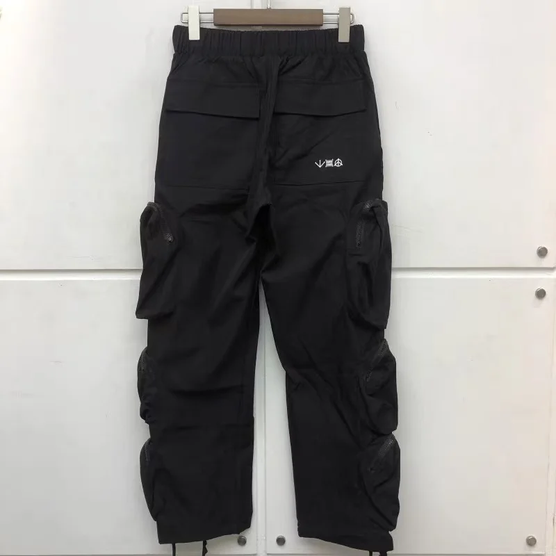 High Street Hip Hop Fashion Black Almond Pocket Casual Pants Drawstring Loose Men Best Quality Straight Leg Pants 2
