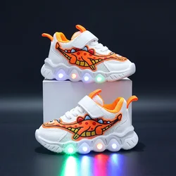 Children's LED Cartoon Mesh Sneakers - Breathable, Illuminated Casual Shoes - 22 insole 13.8cm (Orange)