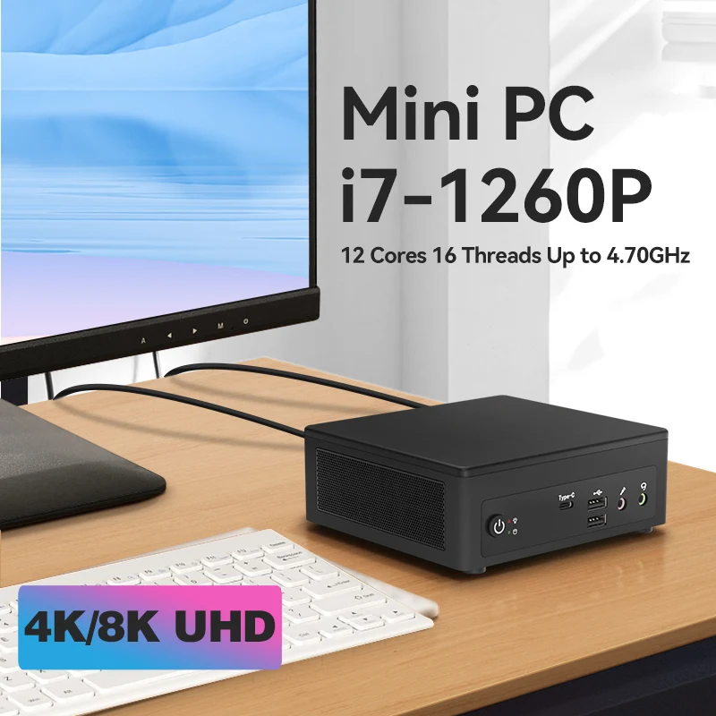 Gamer Office Mini Pc Intel Core I7 1260P Processore 12 Core Windows 11 Ddr4 M.2 Nvme Ssd Dual-Band Wifi 4K 8K Uhd Display