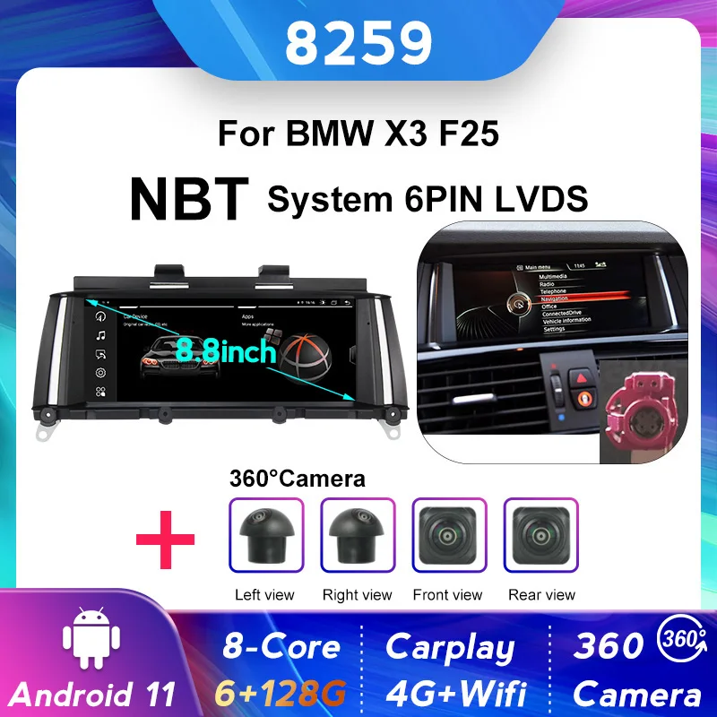 6+128G Android 11 Carplay Auto Car Radio GPS Navigation DVD Player Multimedia For BMW X3 F25 X4
