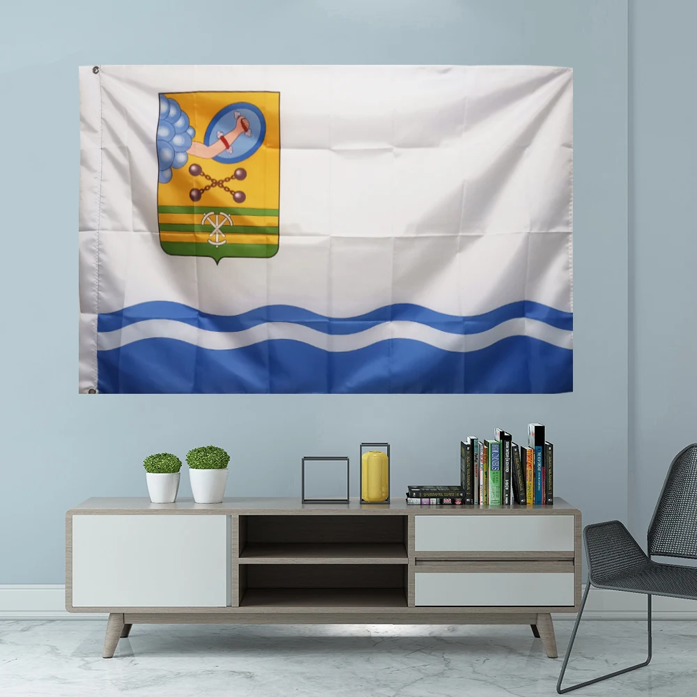 

Flag Of Petrozavodsk Russian City Graphic Custom Printed Hanging Banner Sport Polyester Shaft Cover Grommets 3X5FT 90X150CM