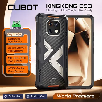 Thin Rugged Smartphone Android 15 Cubot KingKong ES 3, 10200mAh Battery, 16GB RAM(6+10), 256GB ROM, 6.745-Inch 120Hz Screen, NFC