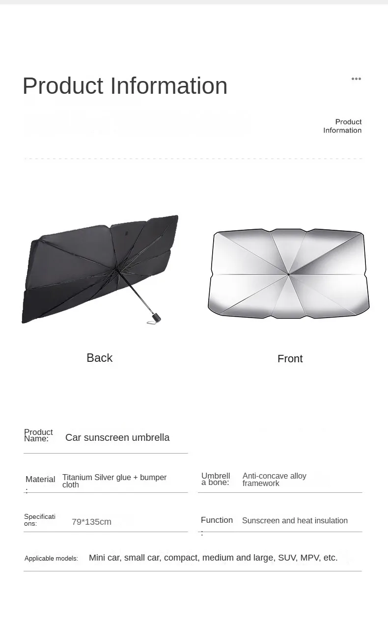Windshield Sunshade Car Front Windshield Silver Windshield Silver Titanium Plated Large Sun Visor Summer Heat Insulation and Cooling Retractable