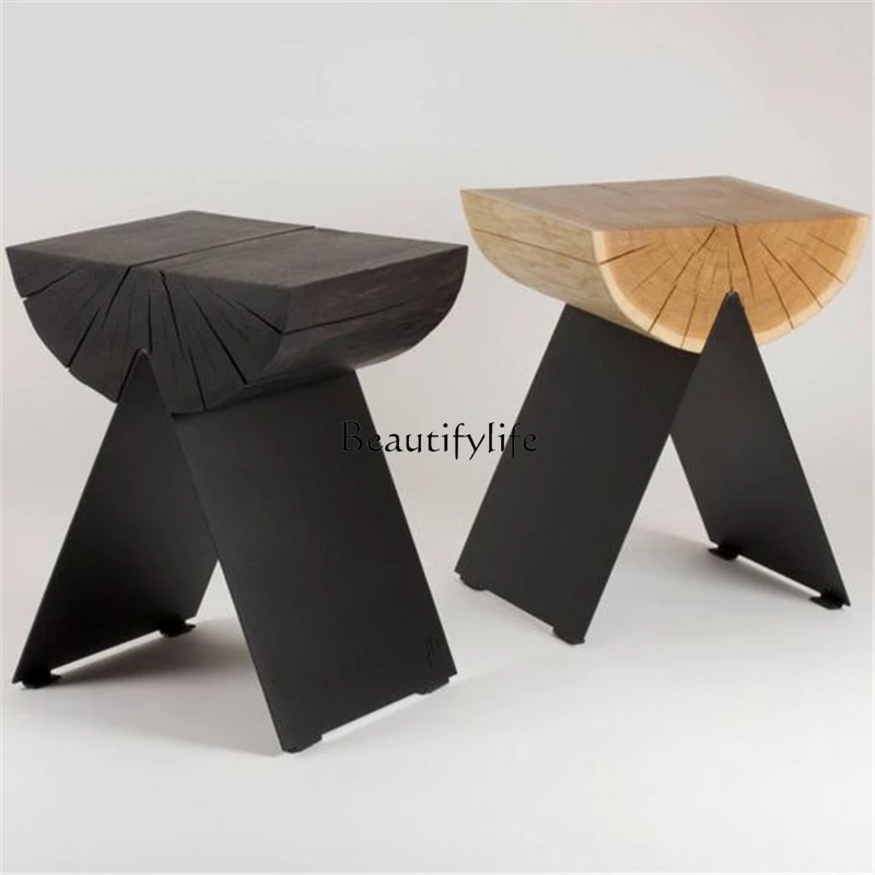 

Sili Style Creative Wooden Pier Low Stool Personality B & B Living Room Solid Wood Shoes Changing Log Stool