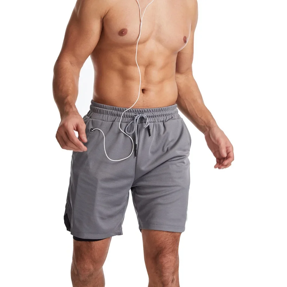 Men's Running Shorts Quick Dry Double Layer Mesh Fitness Leisure Slow Jogging Mobile Phone Shorts Skateboard Sports Long Pants