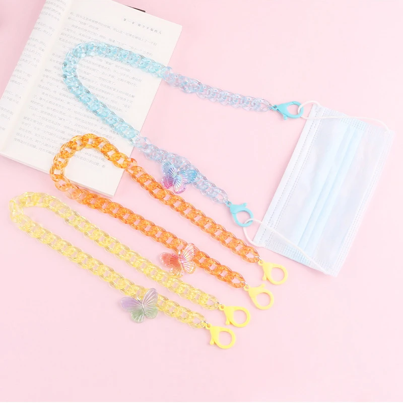 

Fashion Acrylic Sweet Colorful Butterfly Glasses Chain Lanyard Anti-lost Mask Holder Neck Strap Eyewear Accessories