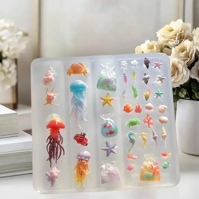 투명 실리콘 몰드로 DIY 조개, 불가사리, 해파리 네일 아트; 매니큐어 공예 3D 오션 시리즈 몰드