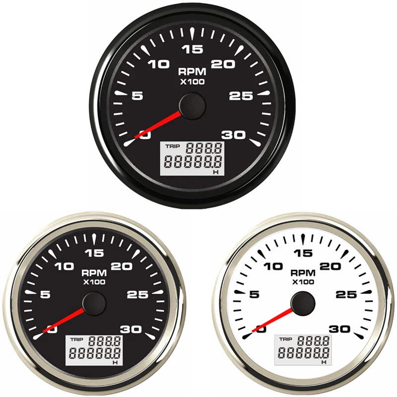 

Marine 85mm 0-3000RPM Tachometers Devices Tuning Sus316L Bezel Rev Counters with Odo Hour Meters RPM and 8 Kinds Backlight Color