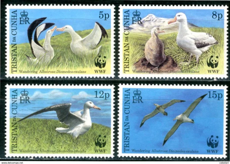 

4 шт., штампы Tristan Da Cunha, Post Stamp, 1999, P3, Albatross, Bird Stamps, WWF, UNC оригинальные штампы для коллекции