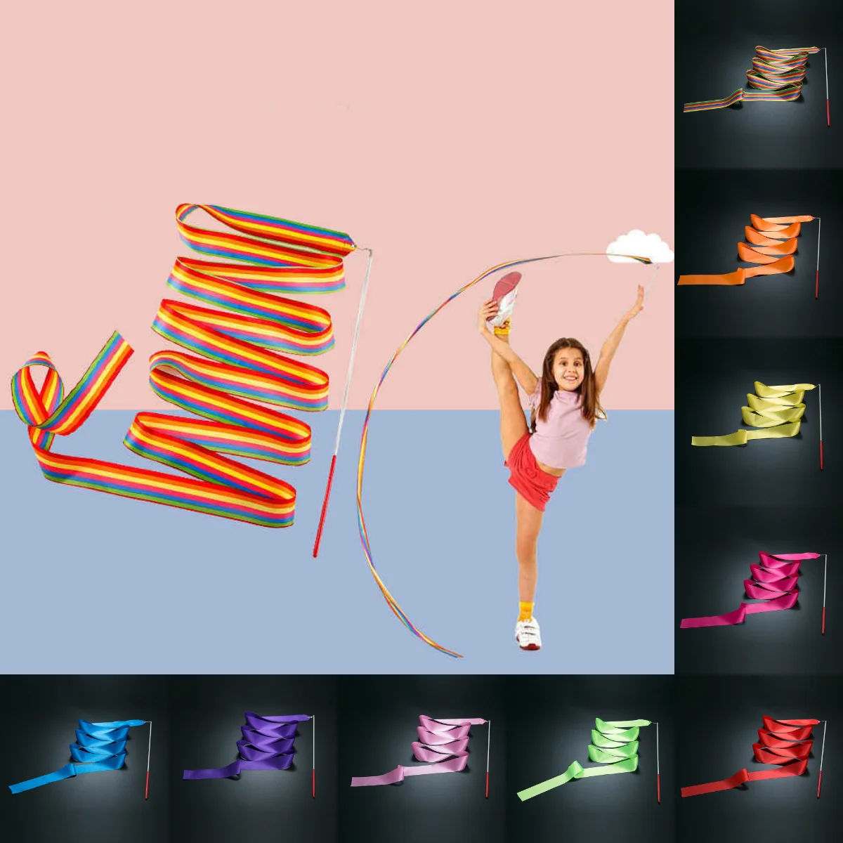 Gymnastics Ribbon 2/4/6 Meters Gymnastics Colorful Ribbons for Ballet Dancing Twirling Training