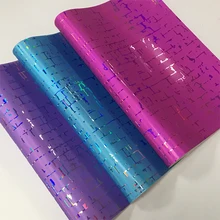 

XHT Holographic Texture Embossed Metallic Laser Mirror Effect PU Faux Leather Fabric for Shoe/Bag/Handbag/Decoration