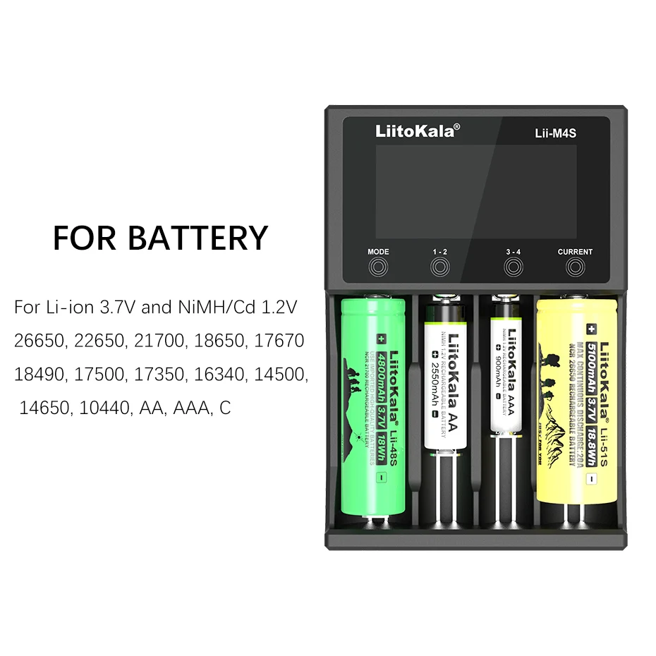 LiitoKala Lii-M4S 18650 LCD Multifunctional Battery Charger For 3.7V 1.2V 26650 21700 14500 18350 17500 AA AAA A C And Other