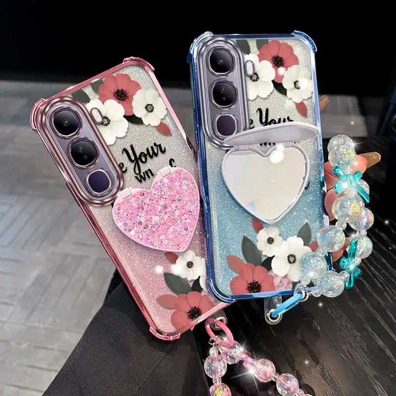 3-Piece Simple Flowers Phone Case Set with Lanyard and Stand