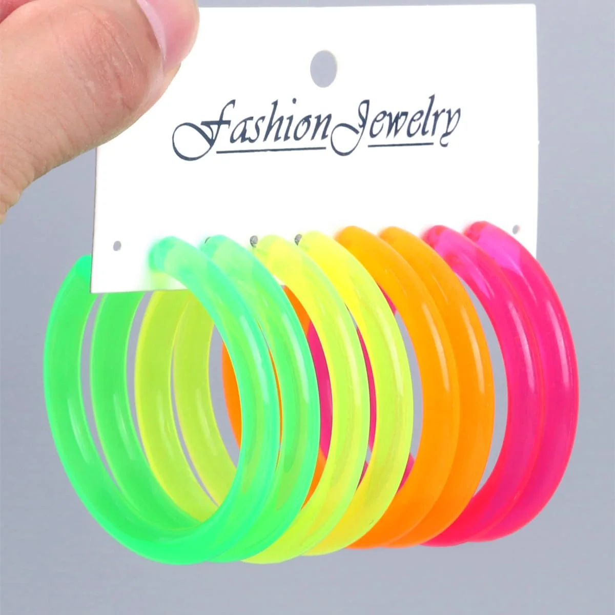 4Pairs/Set Neon Color Acrylic Hoop Earrings Set for Women Rock Punk Fluorescent Large Round Hoops Earring Party Jewelry Gifts 5