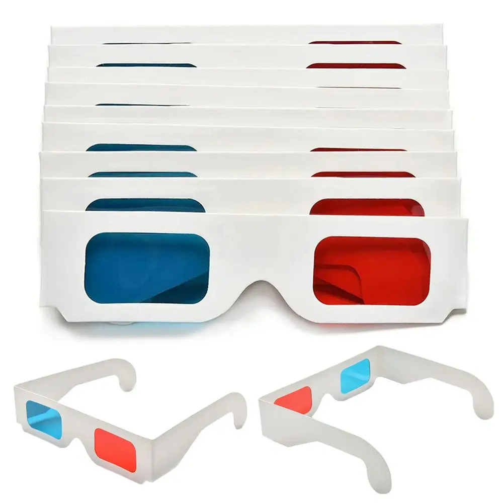 10Pcs Universal Red Blue 3D Glasses Cyan Real Cinemas Movie Game Glasses 3D Gaming 3D TV Cardboard Paper Glasses Accessories