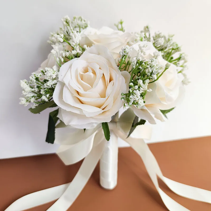 Ivory Wedding Bouquet For Bride Bridesmaid Artificial Flowers Rose Gypsophila Bridal Bouquet Mariage Wedding Accessories