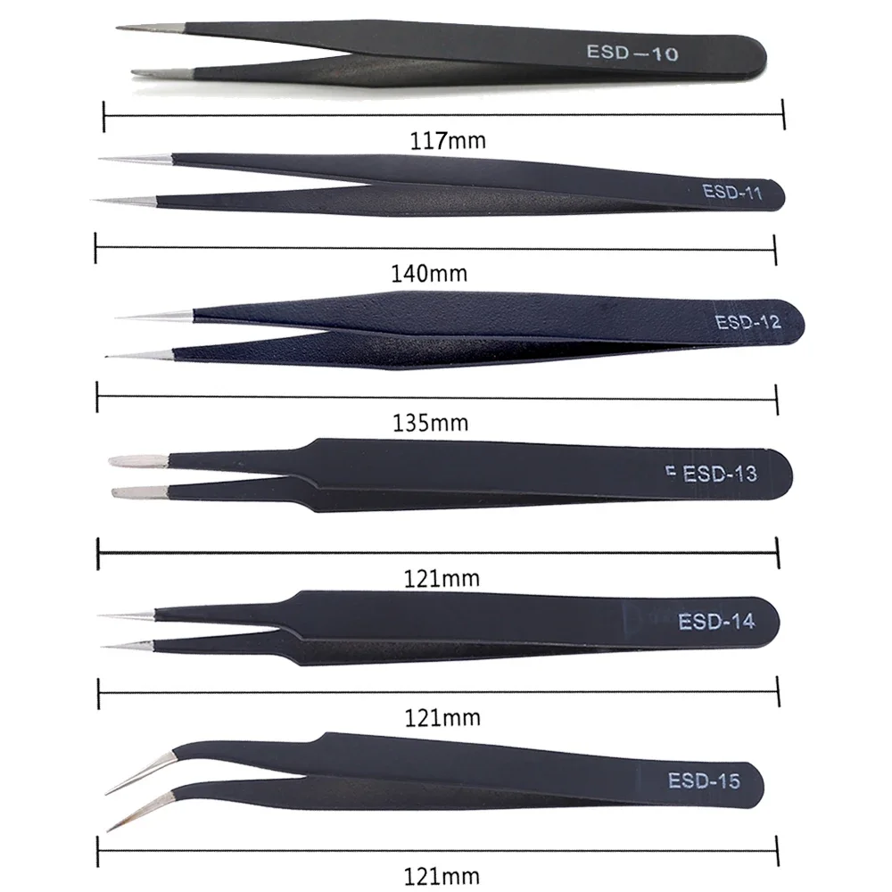 KING'SDUN 8Pcs Anti Static Tweezers ESD Stainless Steel Tweezers Set Industrial Precision Curved - View #14