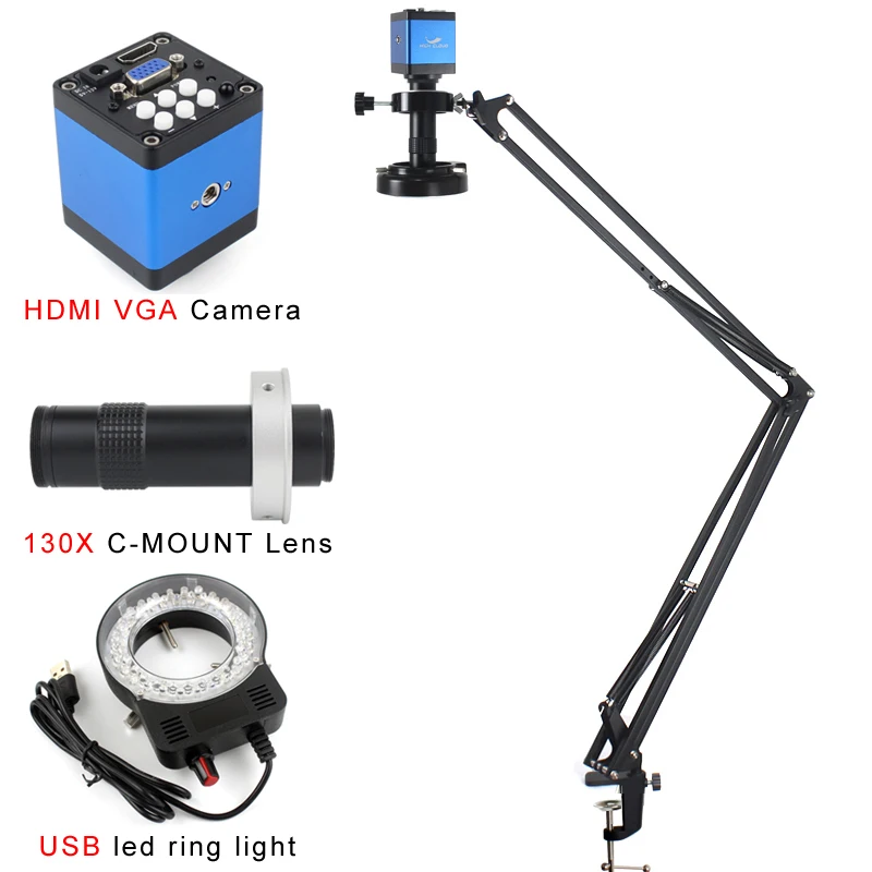 1080P HDMI VGA USB Digital Video Recorder Adjustable Cantilever Bracket C Mount Microscope Camera Set PCB Detected Solder Tool
