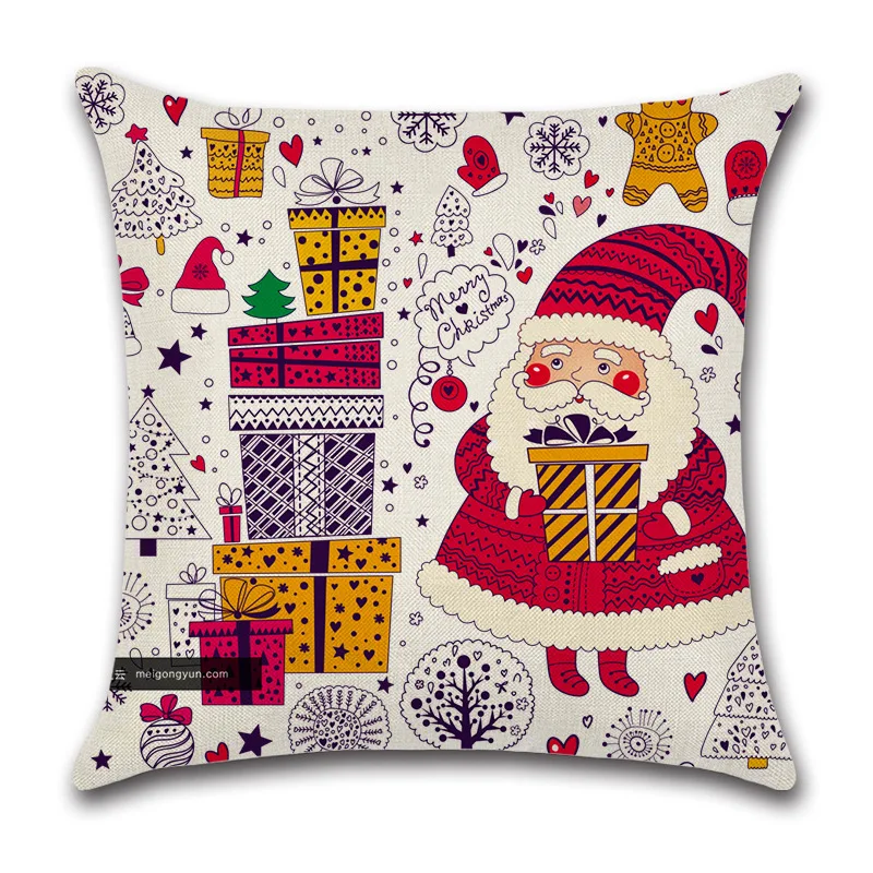 

Christmas Cushion Cover 18x18 Inch Red Merry Christmas Printed Farmhouse Decorative Linen Pillowcase Home Decor