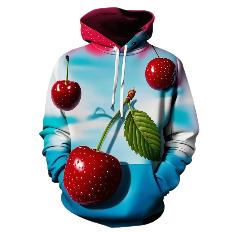 thumbnail image 1 of Nueva sudadera con capucha divertida con estampado de cerezas, moda de otoño, ropa deportiva con patrón de frutas, diseño informal y holgado, sudadera con capucha de calle para hombre 2024, 1 of 5