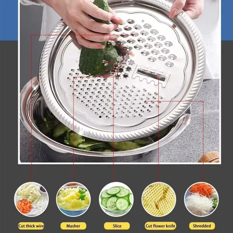 Multifunctional Stainless Steel Basin Vegetable Cutter Fruit Slicer Potato Peeler Carrot Grater Kitchen Accessories