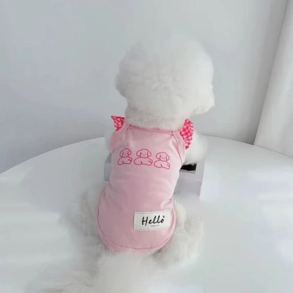 thumbnail image 1 of Bonita camiseta sin mangas con tirantes de encaje para perros, ropa para perros, camiseta sin mangas con tirantes para las orejas para gatos, ropa para mascotas, ropa elástica fina tipo marqués para p, 1 of 5