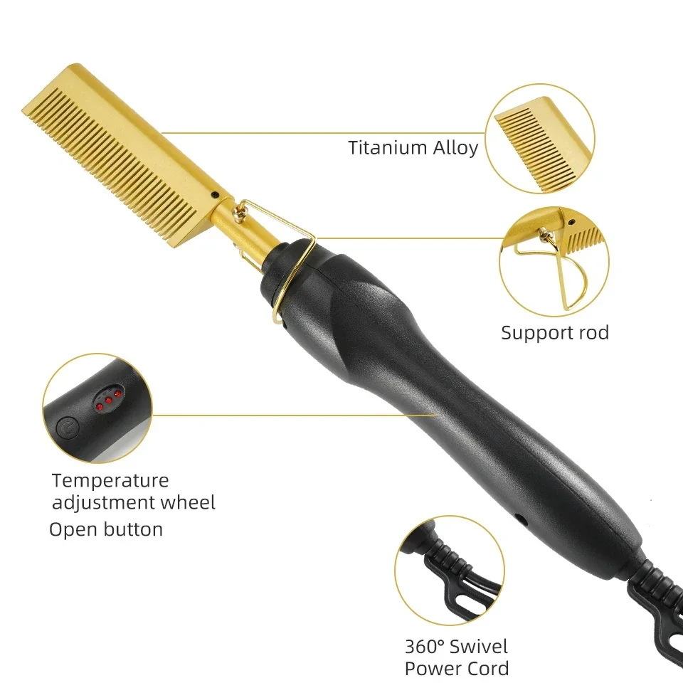 Hair Straightener Flat Irons Wet Dry Use Hot Comb Heating Hair Straight Styler Curling Iron Comb Fast Heating Press Comb 2