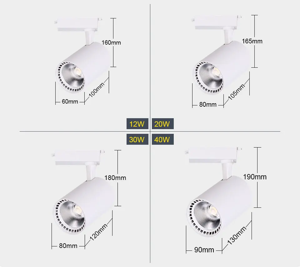 Description Picture 4 of itemLED Track Light Spotlight AC175-265V 12W 20W 30W 40W Warm White Cool White ABS Material COB Chip Indoor Outdoor For Home Modern