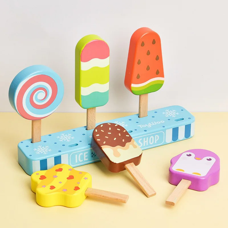 Wooden Montessori Ice Cream Toys Toddlers Pretend Play Simulation Food Game Kitchen Accessories Toys for 3 4 5 Year Old 5