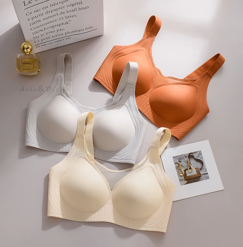 Plus Size Jelly Gum Full Cover Semi Fixed Large Cup Lace Underwear Anti Glare Mesh Woman Bra Comfortable Gathering