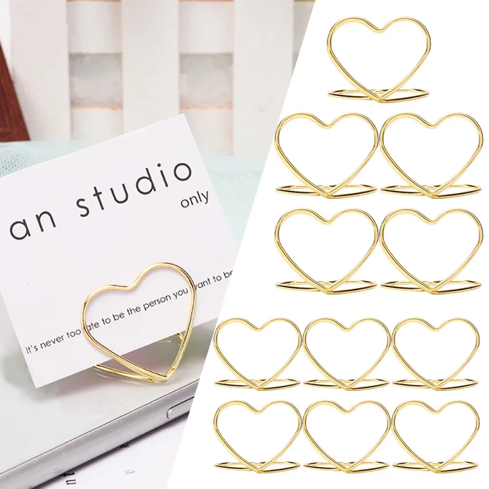 Metal Paper Clip Number Stand Double Layer Love Place Card Holder 15pcs Party Wedding Heart Shape Card Display Stand Reusable place card holders